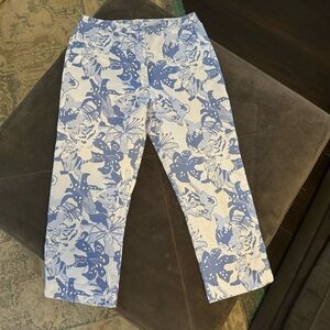 Vintage Lilly Pulitzer Jungle Tiger Blue Flower Print Pants Sz 8